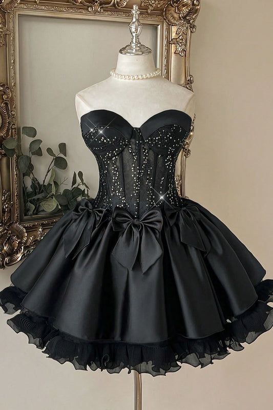 Strapless Corset Sweetheart Mini Dress with Bows