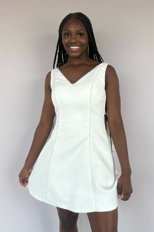 V-Neck Satin Mini Dress with Statement Back Bow