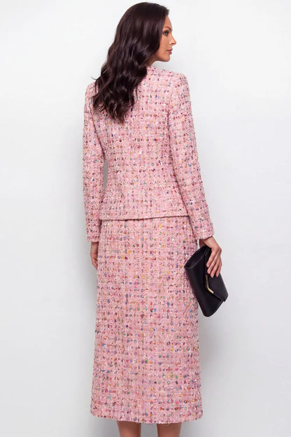 Tweed Jacket and Midi Skirt Set with Buttons