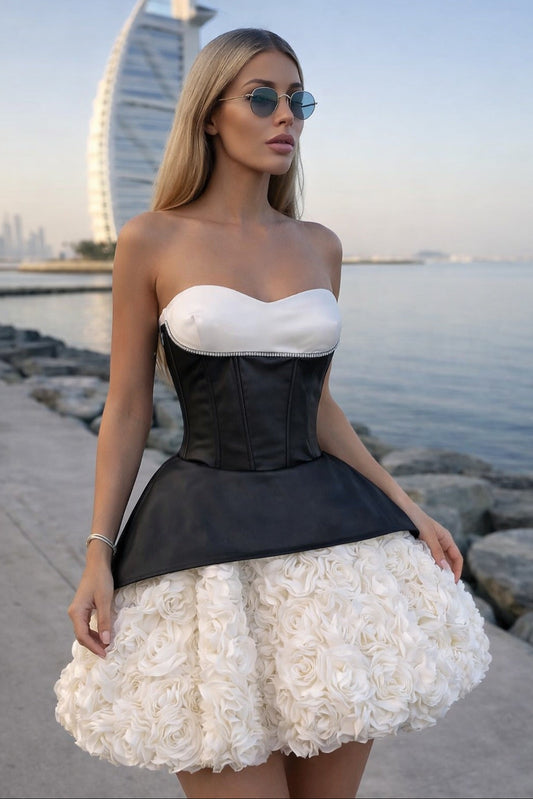 Strapless Corset 3D Flower Bubble Mini Dress