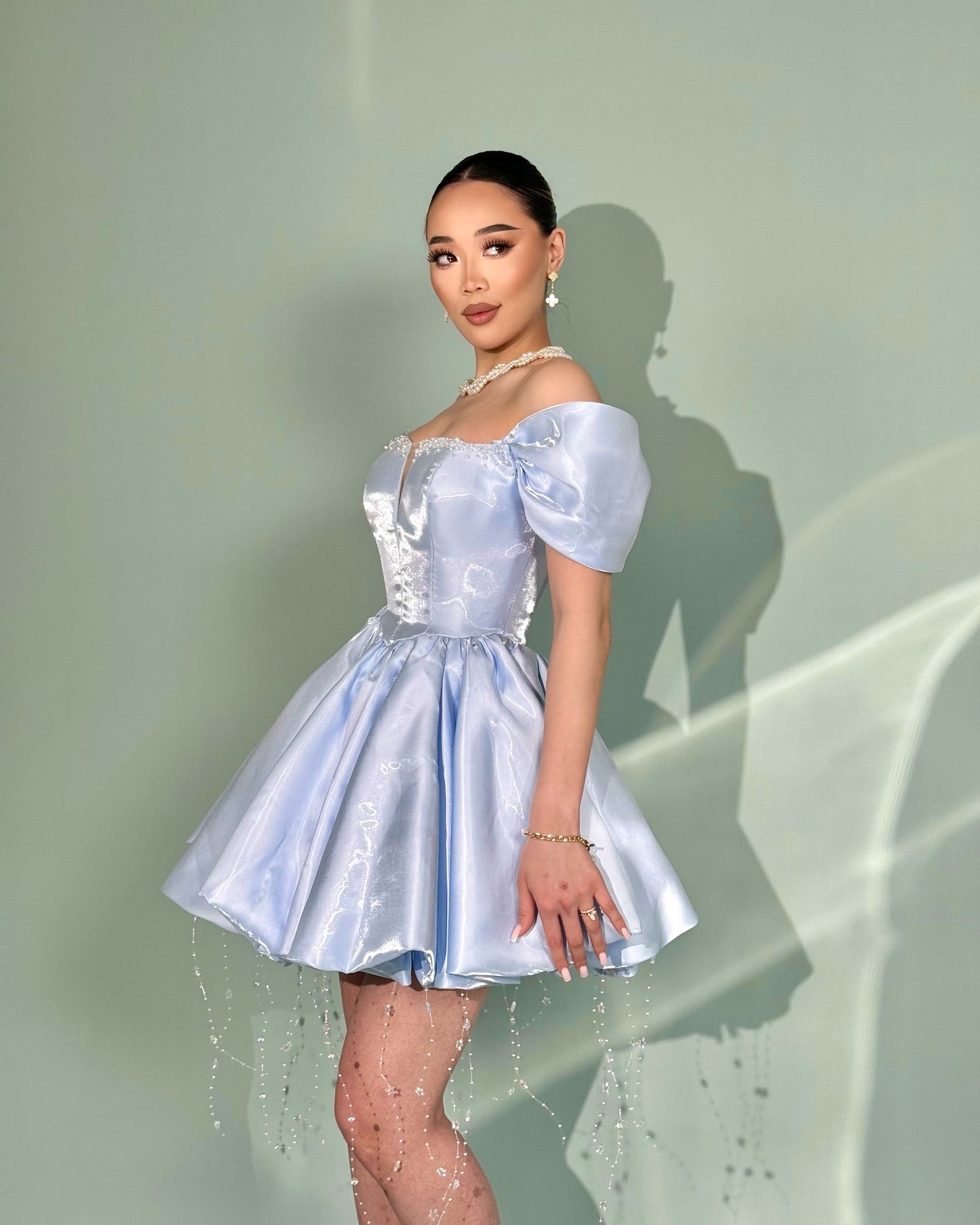 Off-the-Shoulder Corset Bubble Skirt Mini Dress