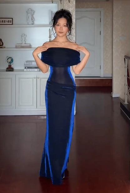 Off-the-Shoulder Velvet Sheath Maxi Dress