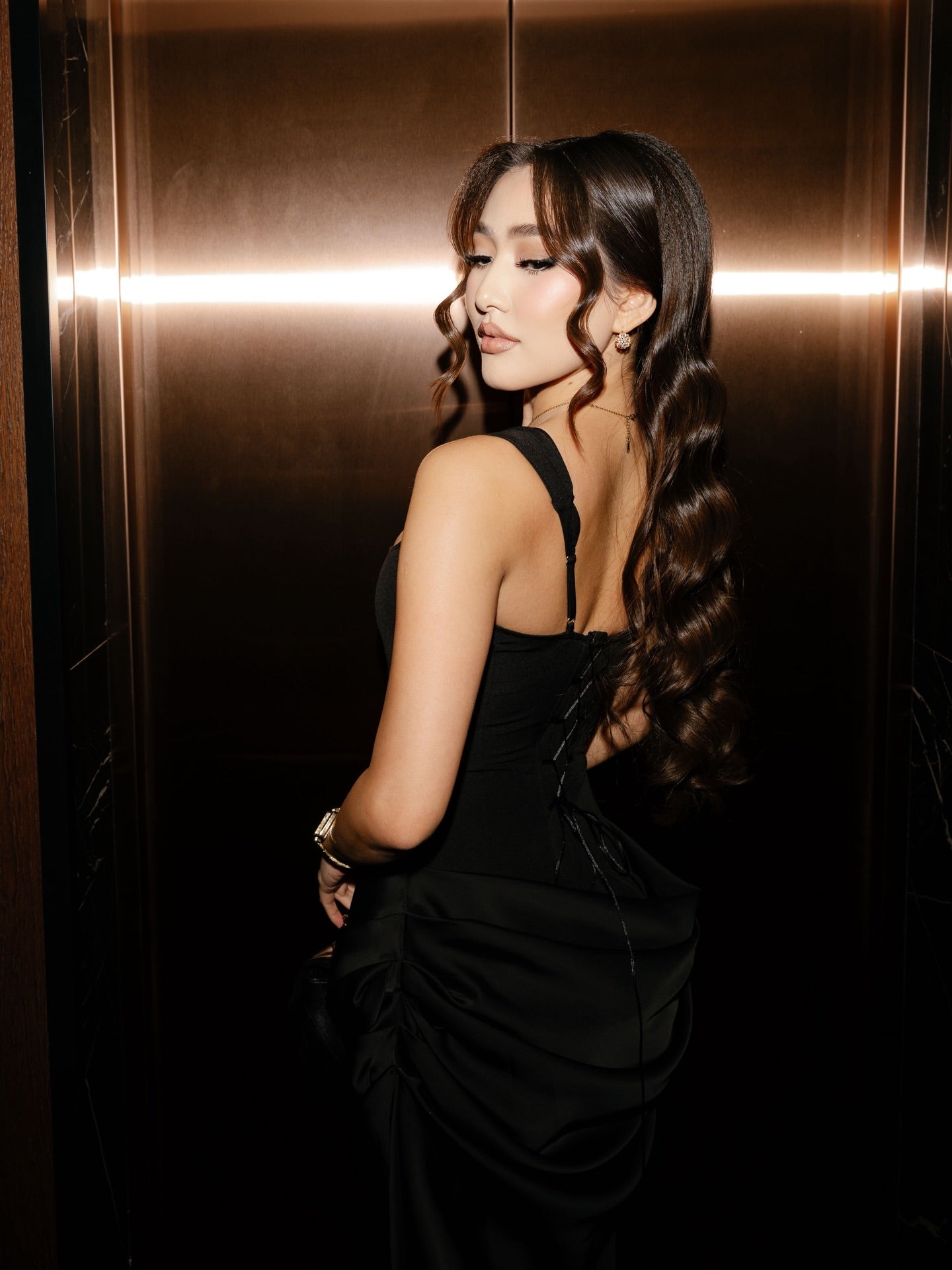 Corset Bodice Satin Mermaid Gown with Ruched Skirt