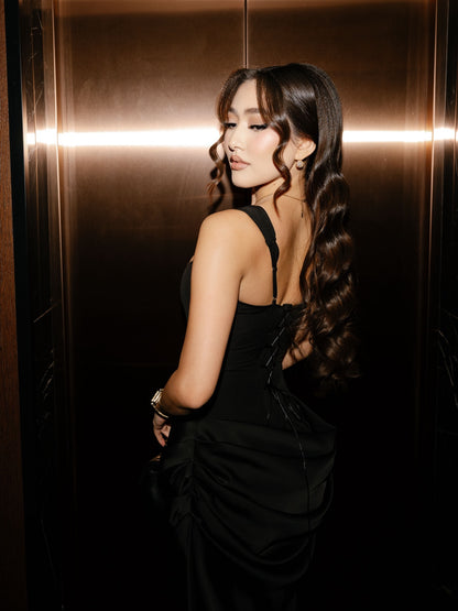 Corset Bodice Satin Mermaid Gown with Ruched Skirt