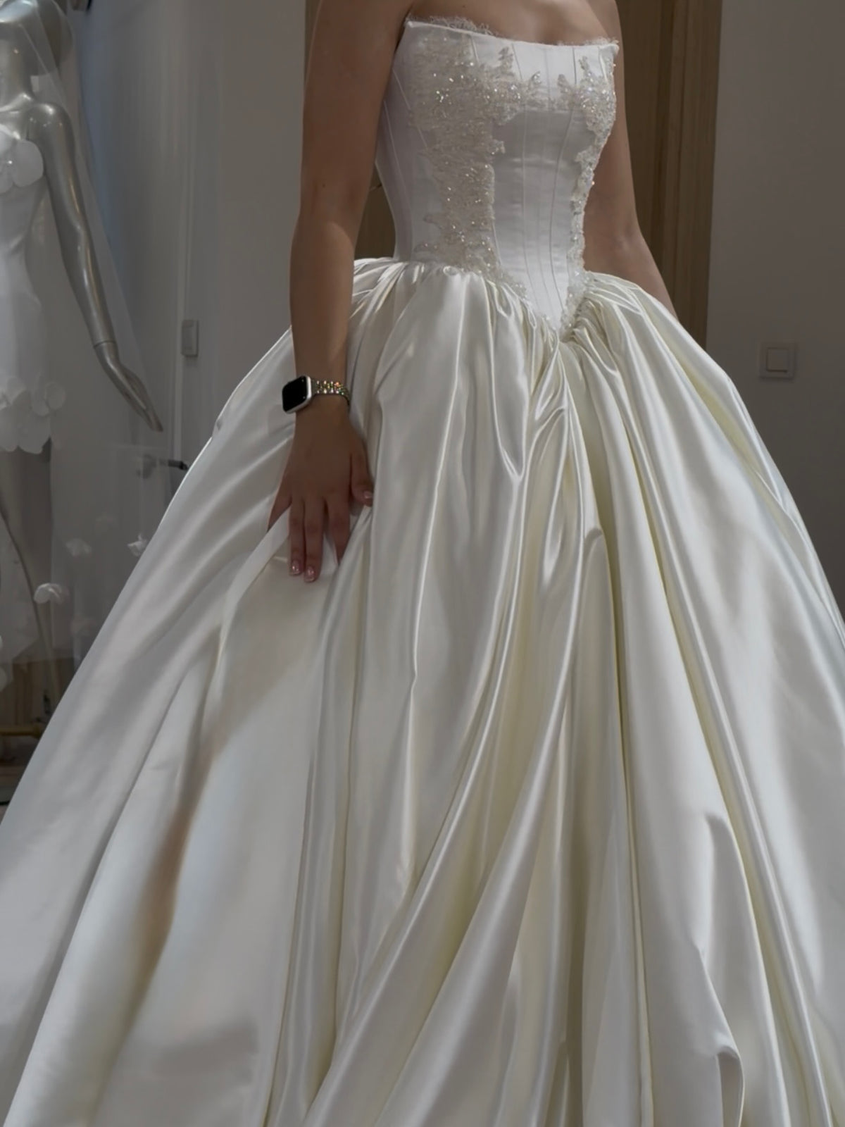 Strapless Basque Waist Satin Ball Gown Wedding Dress