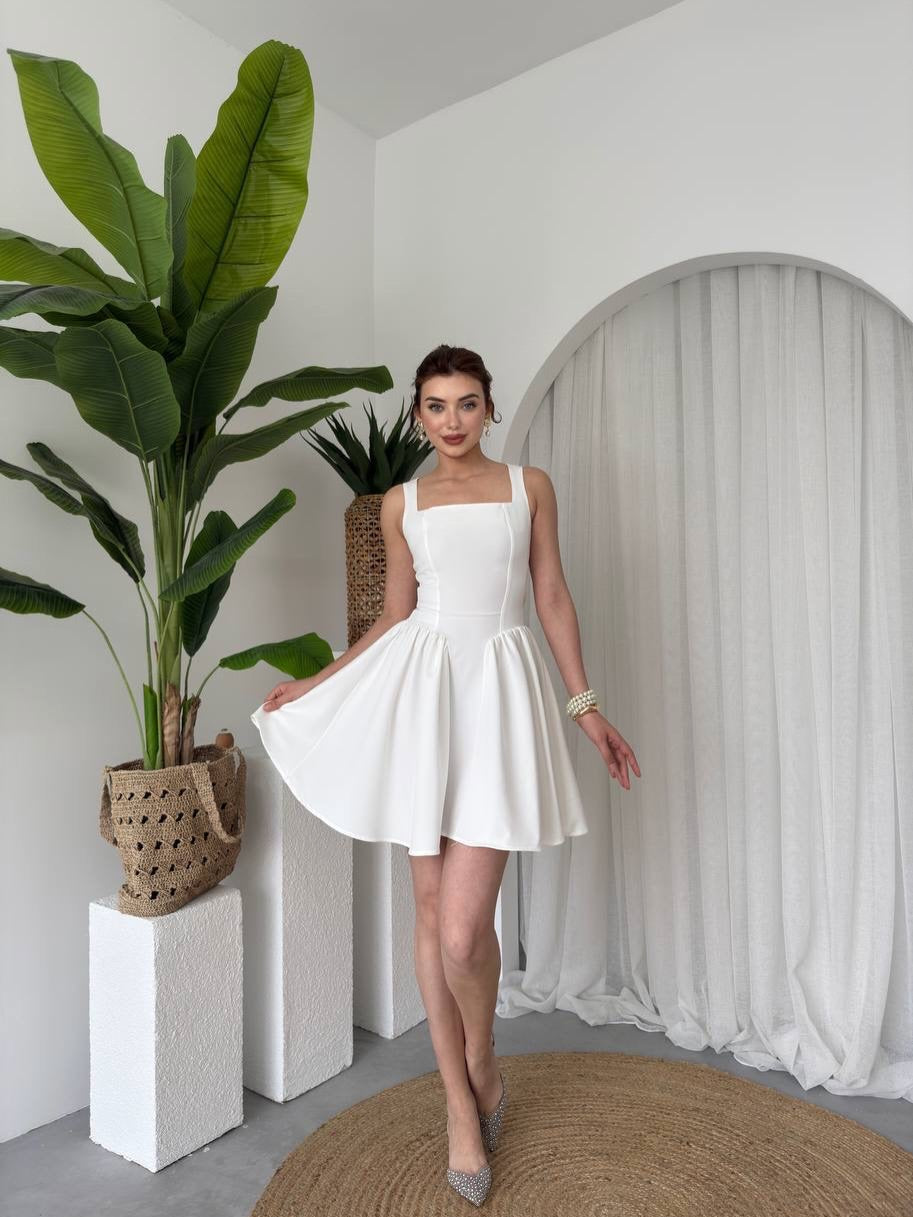 Square Neck A-Line Mini Dress with Statement Bow