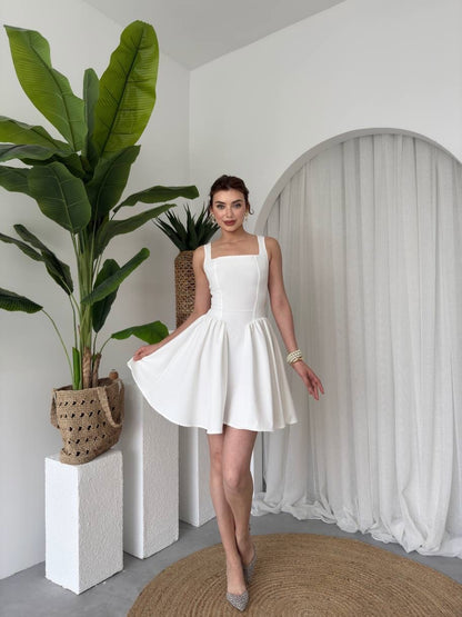 Square Neck A-Line Mini Dress with Statement Bow