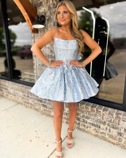 Metallic Jacquard Spaghetti Strap Homecoming Dress