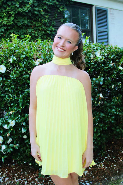 Pleated Strapless Mini Dress with Matching Scarf