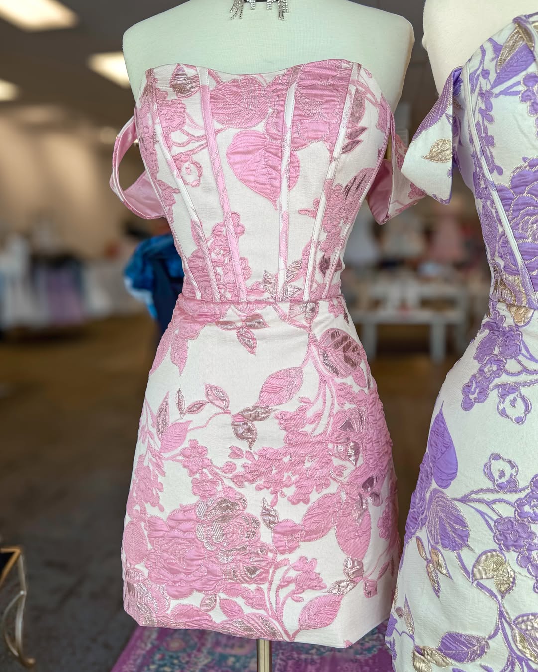Floral Jacquard Off-Shoulder Corset Mini Dress