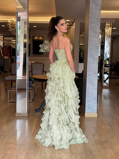 Strapless Sweetheart Ruffled Skirt Evening Gown
