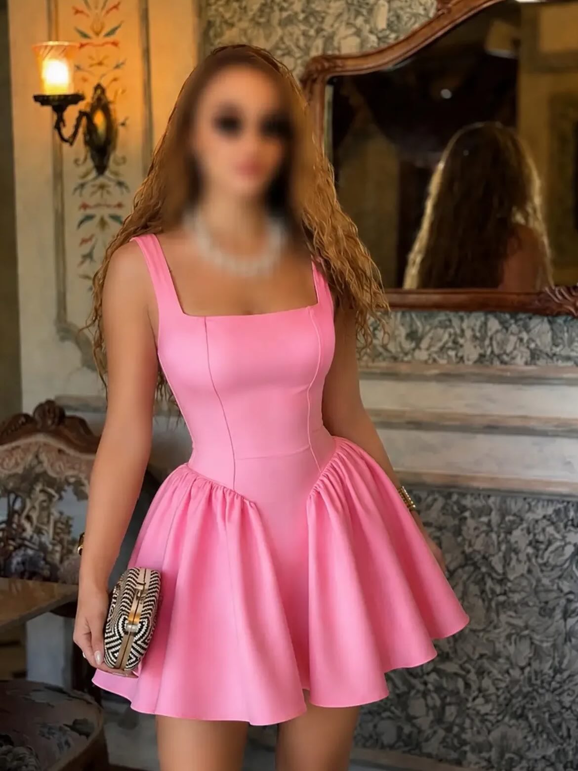 Square Neck Fit and Flare Mini Dress with Back Bow
