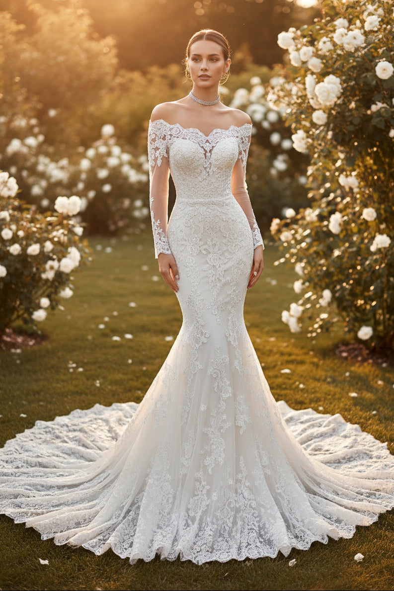 Lace Mermaid Wedding Dress with Overskirt