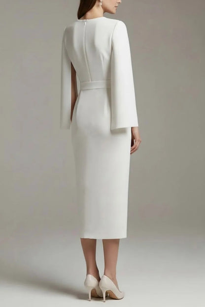 Cape Sleeve Midi Dress with Bow Waist