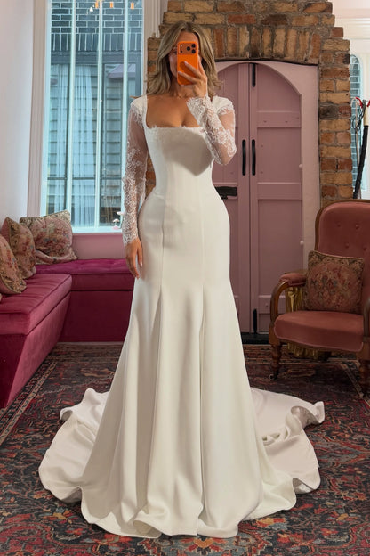 Long Sleeve Lace Mermaid Wedding Dress with Train