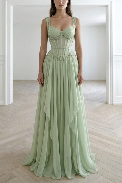 Beaded Corset Chiffon Evening Gown