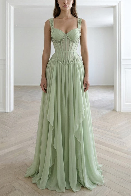 Beaded Corset Chiffon Evening Gown