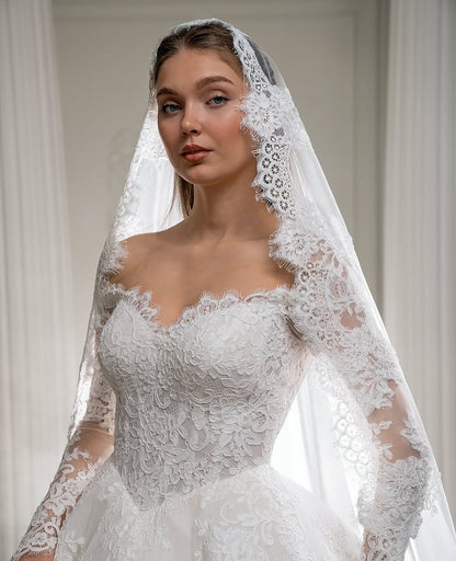 Off-Shoulder Lace Ball Gown Wedding Dress