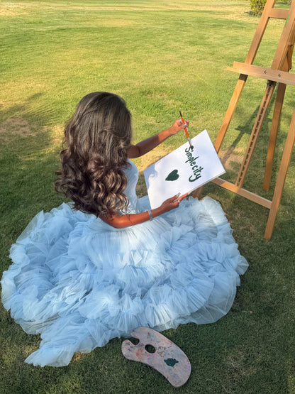 Tiered Tulle Ruffle Halter Evening Gown