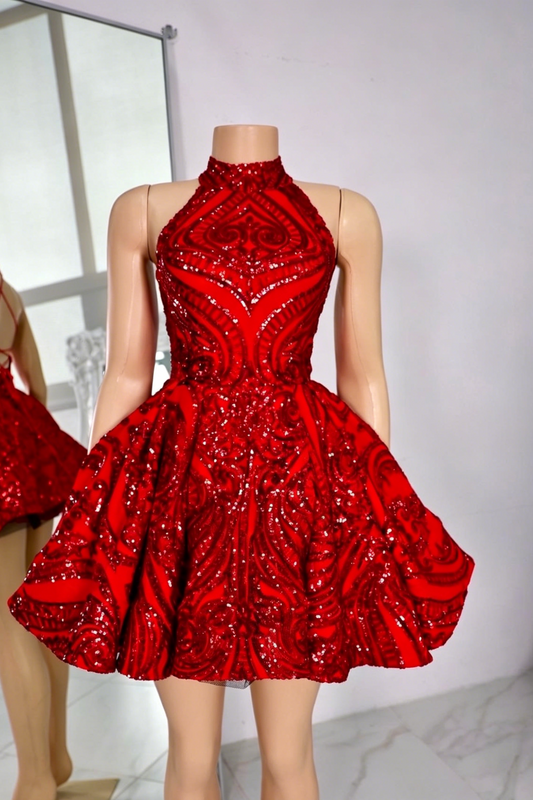 Halter Neck Open Back Sequined Mini Dress