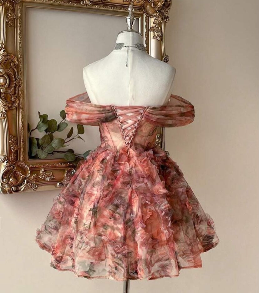 Off-the-Shoulder Floral Ruffle Mini Dress
