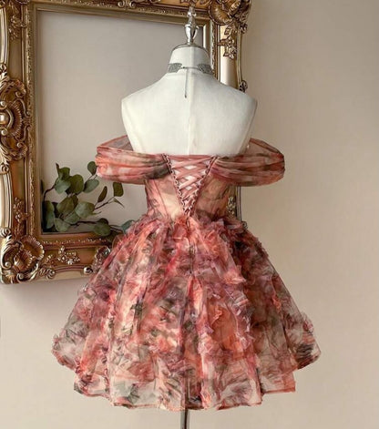Off-the-Shoulder Floral Ruffle Mini Dress