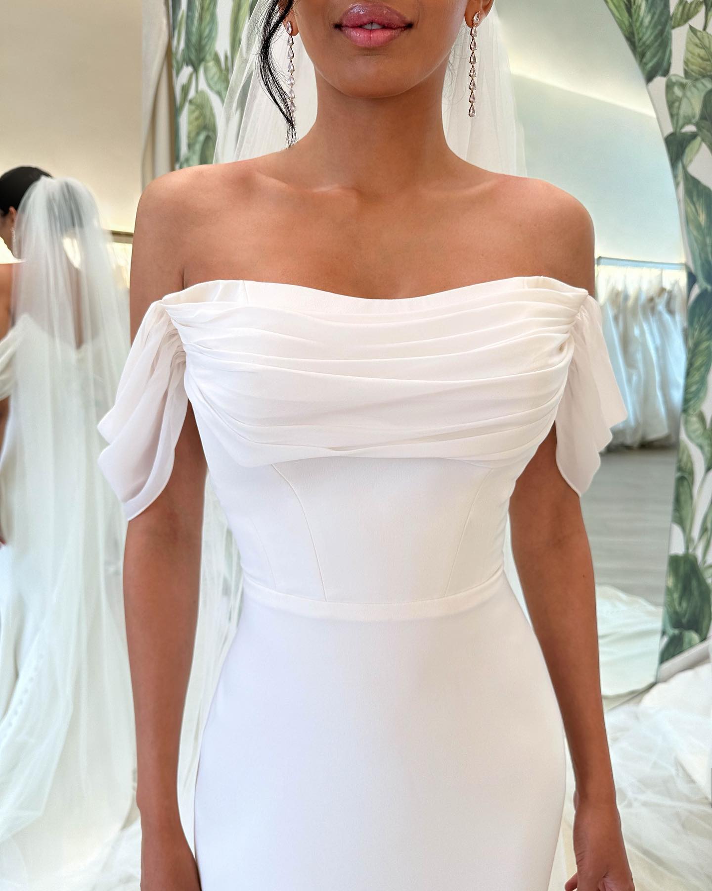 Off-the-Shoulder Ruched Crepe Mermaid Wedding Dress