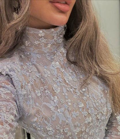 Illusion Long Sleeve Beaded Mermaid Evening Gown