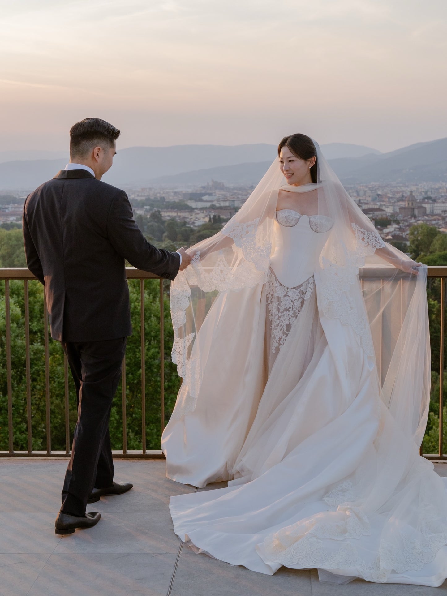 Corset Wedding Dress with Lace Inset and Train