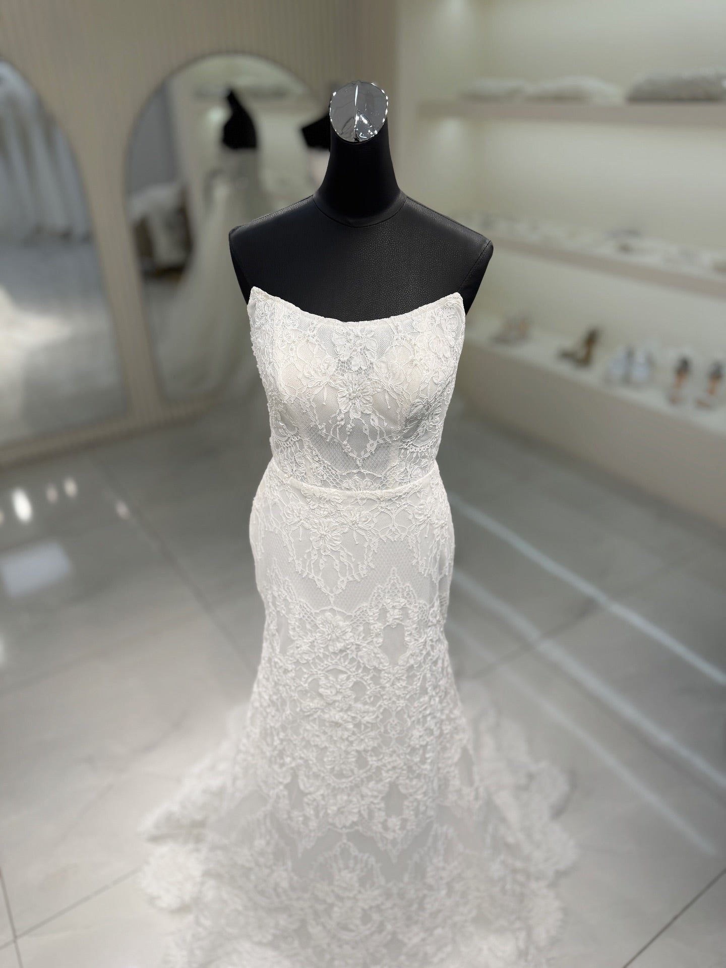 Strapless Lace Mermaid Wedding Gown with Train