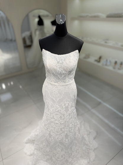 Strapless Lace Mermaid Wedding Gown with Train