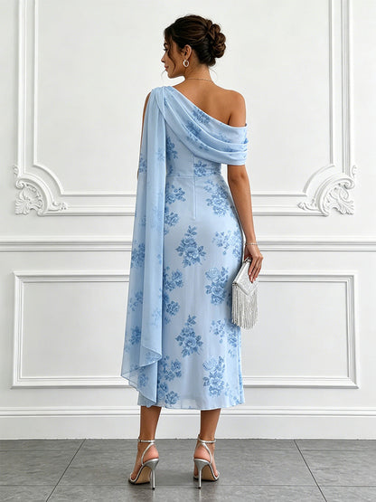 Floral One-Shoulder Asymmetrical Midi Dress