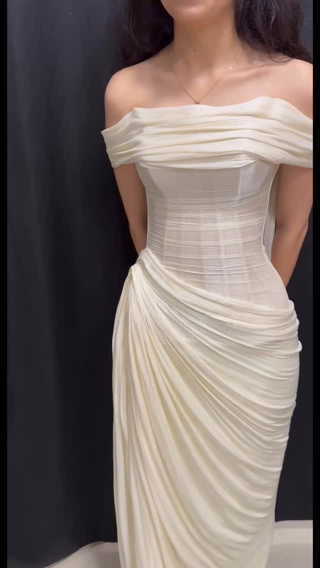 Off-the-Shoulder Corset Drape Evening Gown