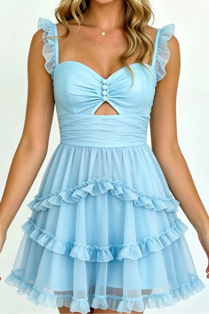 Tiered Ruffle Cut-Out Tulle Mini Dress