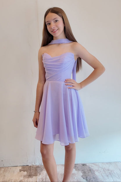 Chiffon A-Line Dress with Halter Sash and Lace-Up Back