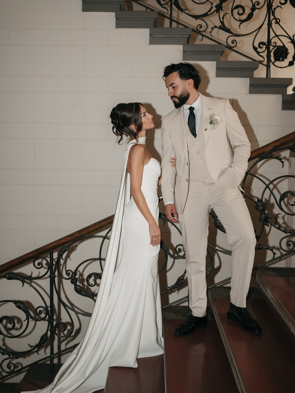 Strapless Wedding Dress with Trailing Neck Drape