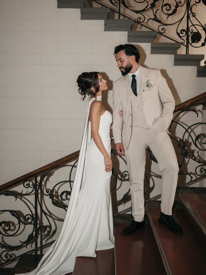 Strapless Wedding Dress with Trailing Neck Drape