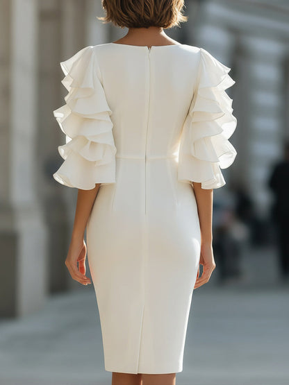 Tiered Ruffle Sleeve Midi Sheath Dress
