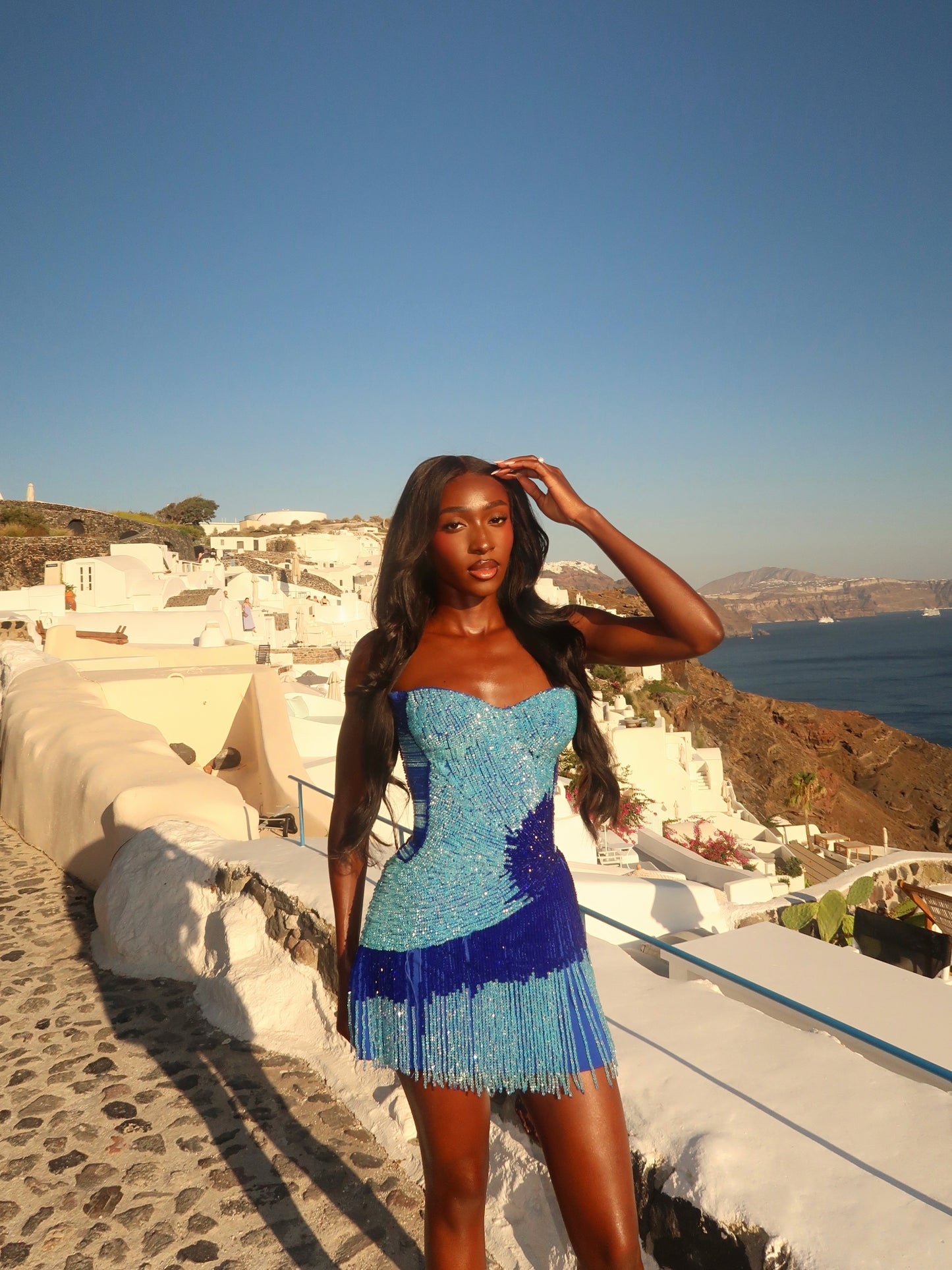 Strapless Beaded Fringe Mini Dress