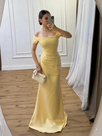 Asymmetrical Off-the-Shoulder Ruched Mermaid Gown
