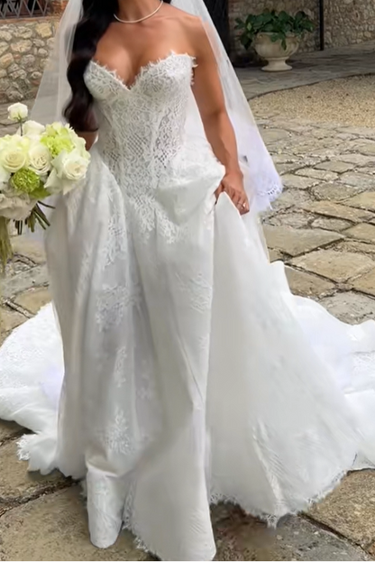 Strapless Lace Corset Ball Gown Wedding Dress