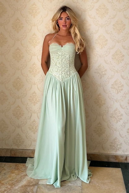 Lace Corset Halter A-Line Gown