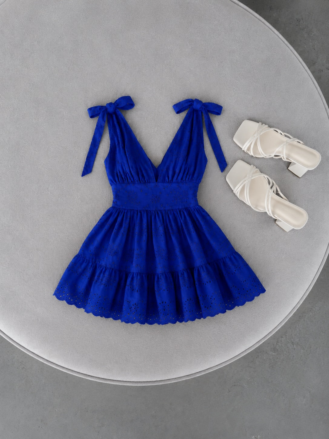 Embroidered Eyelet Tie-Strap Mini Dress