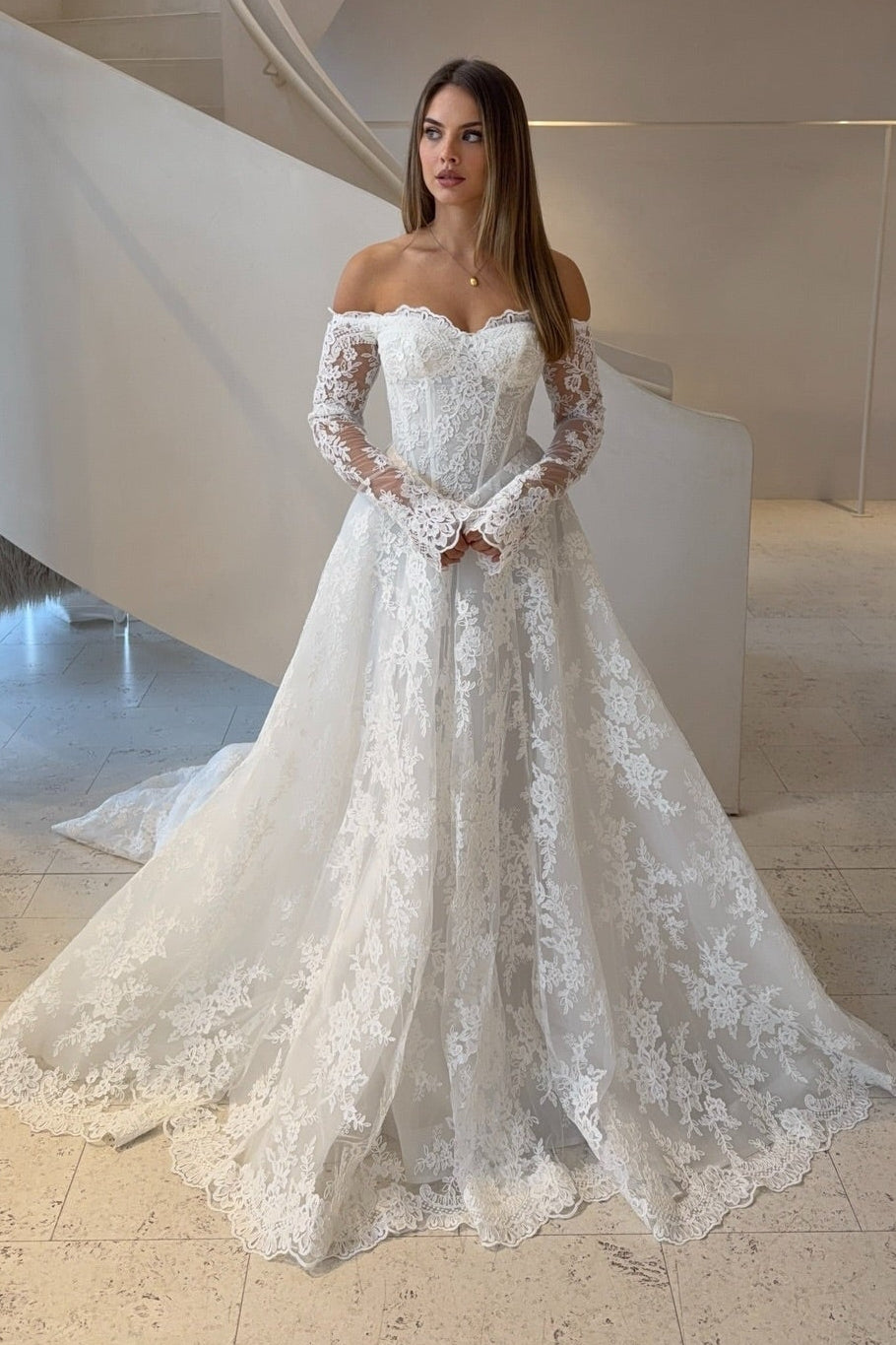 Off-Shoulder Lace A-Line Wedding Dress