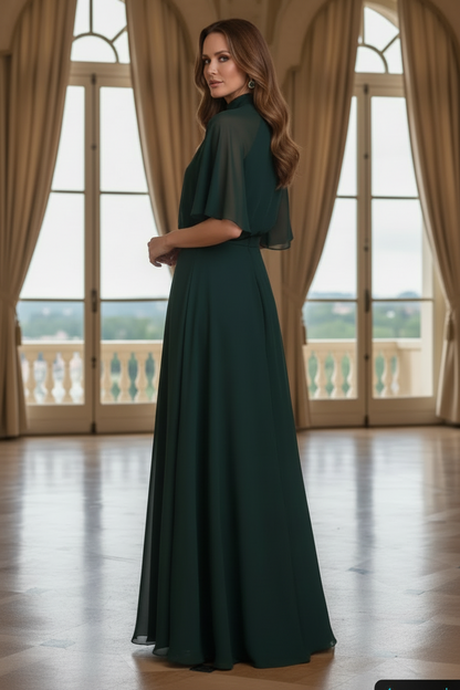 High Neck Flutter Sleeve Floor-Length Evening Gown