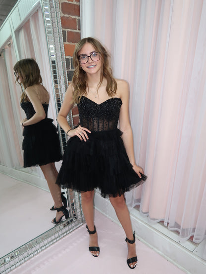 Strapless Corset Tiered Tulle Mini Dress