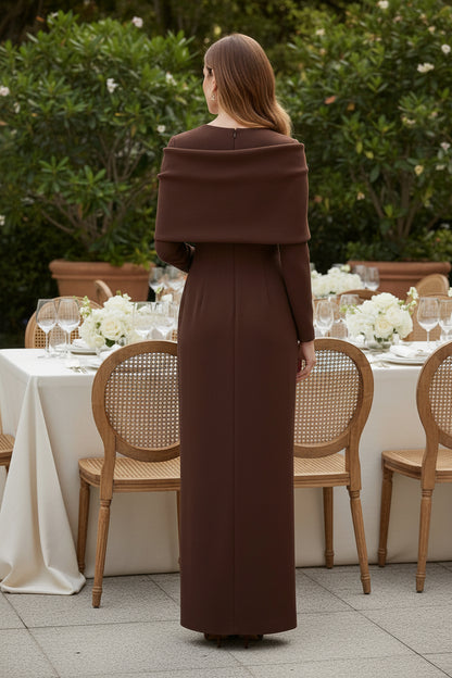 Draped Shawl Long Sleeve Column Maxi Dress