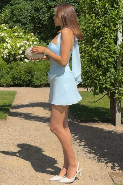 Halter Corset Mini Dress with Chiffon Bow