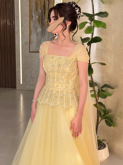 Corset Peplum Ball Gown with Cape