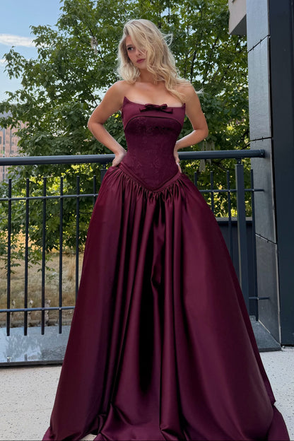 Lace Corset Ball Gown with Bow Accent